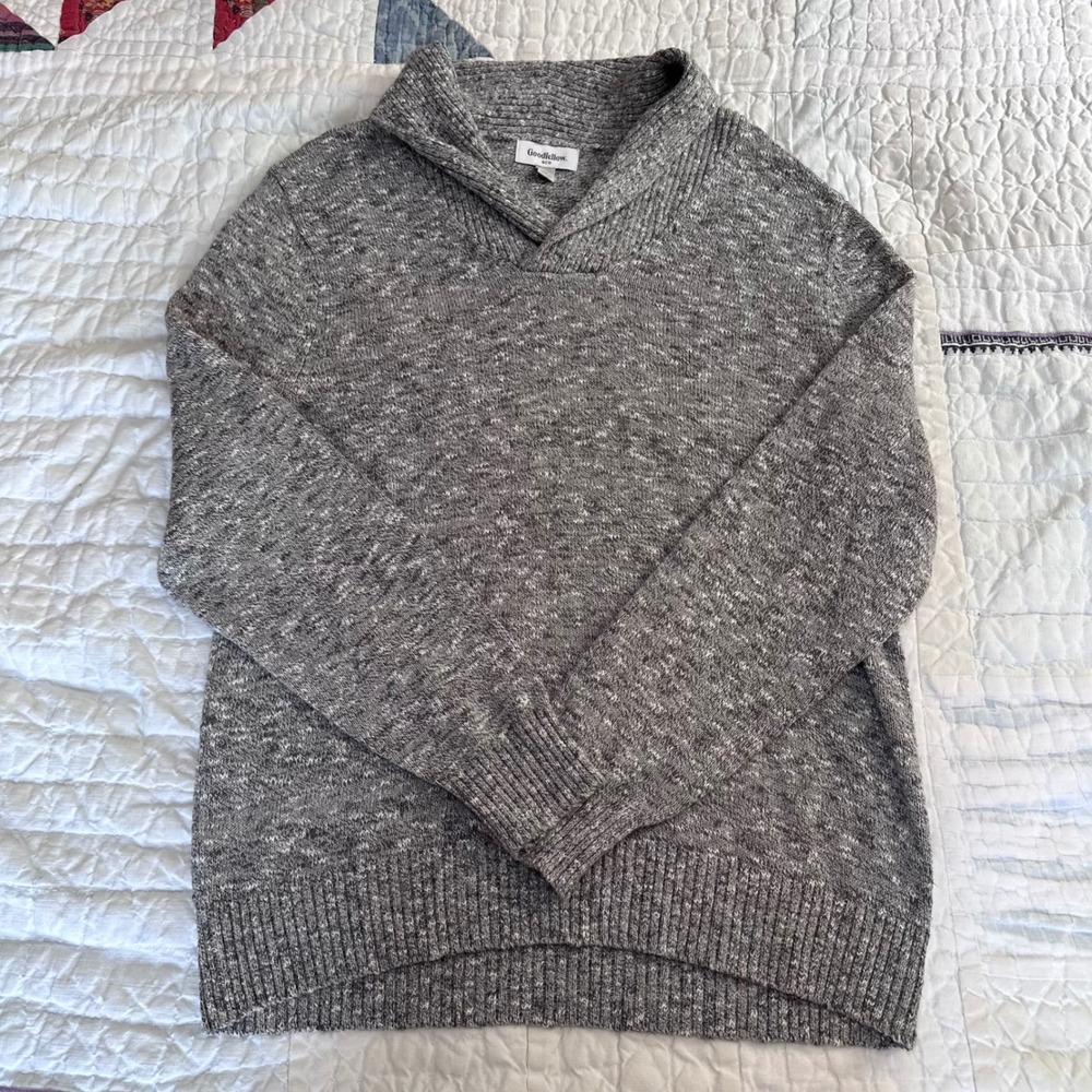 Goodfellow & Co Shawl Neck Sweater Grey Marl Knit Mens Medium